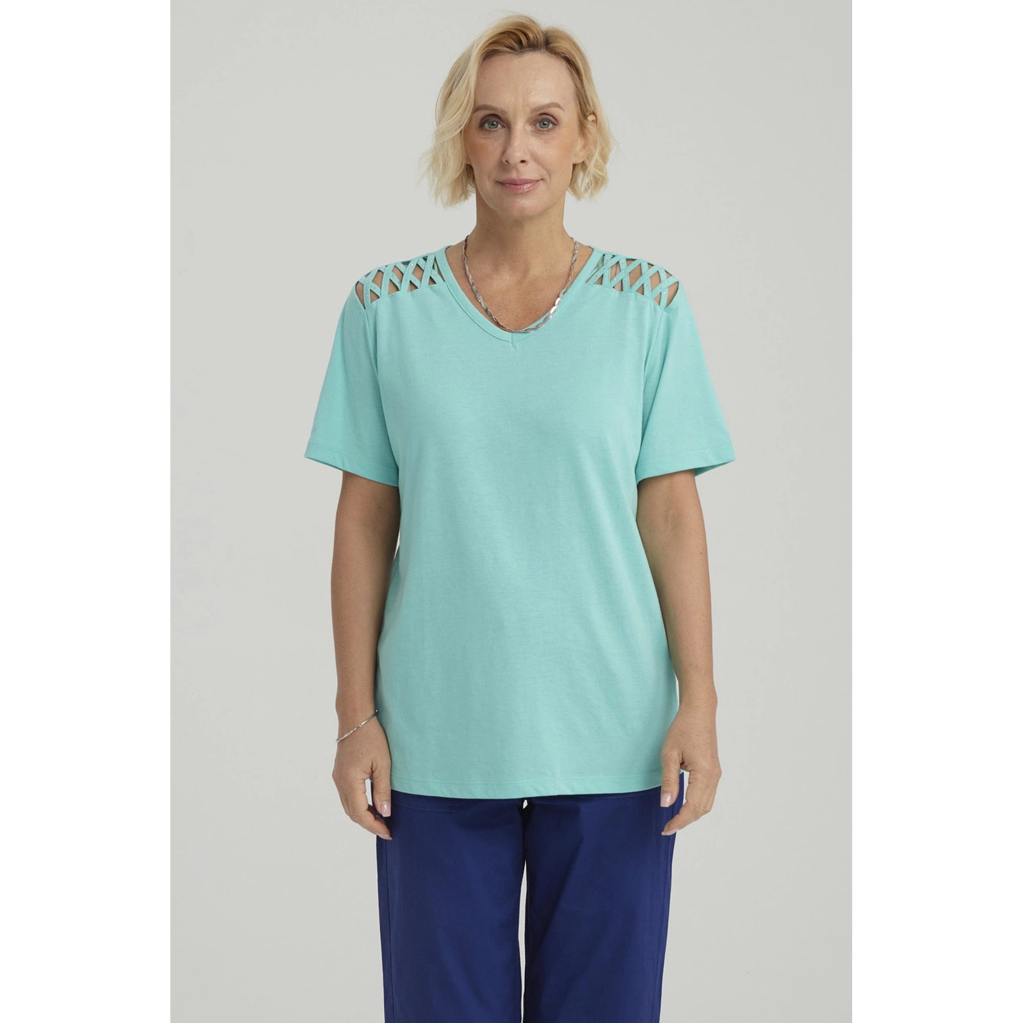 Fashionspark - Polera Mujer Detalle Hombro Turquesa