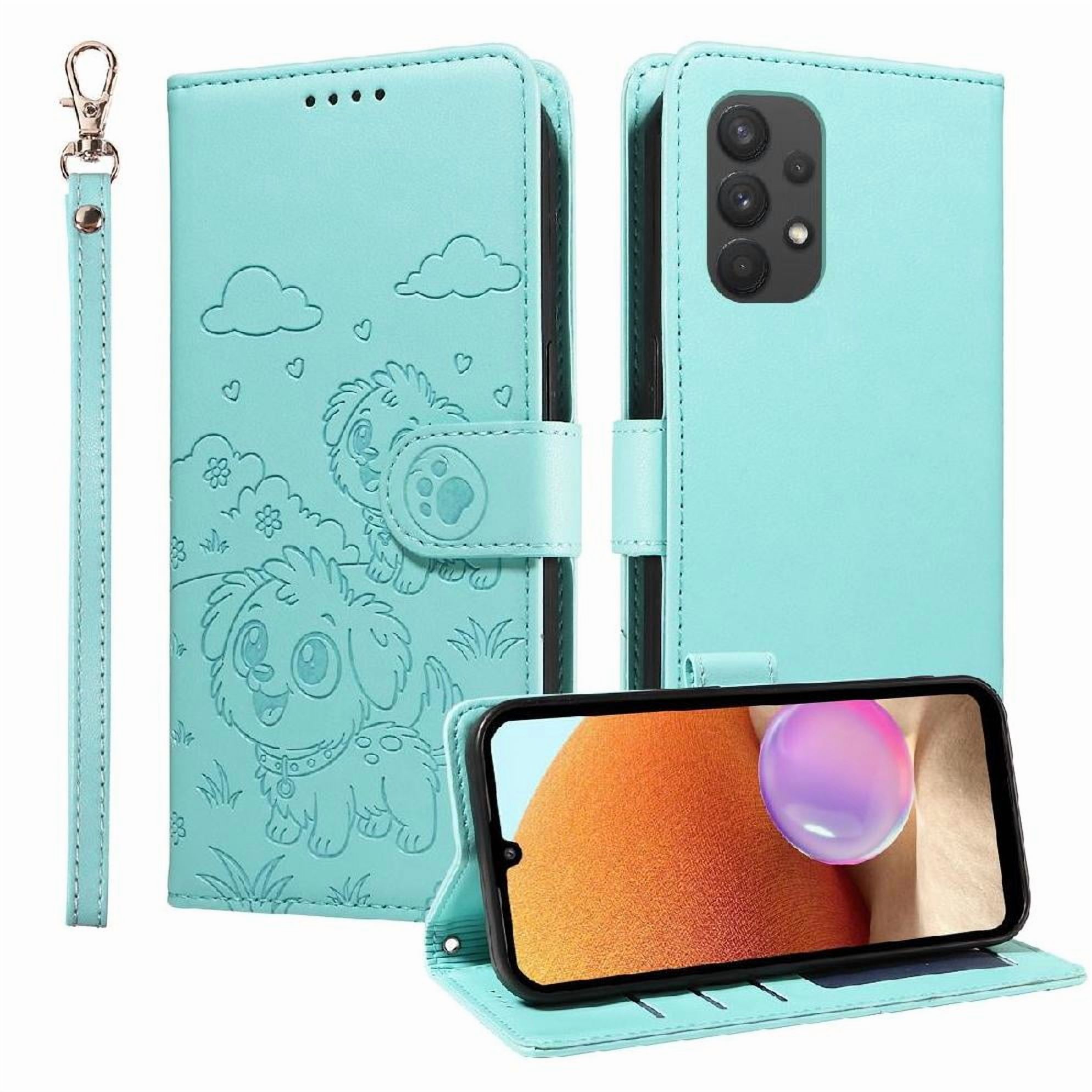 Funda Billetera Foxdock Compatible Con Samsung Galaxy M32 5G, Diseño Perrito Tierno, Ranuras Para Tarjetas Y Soporte Plegable