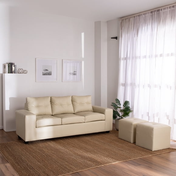 Sofá 3 cuerpos + 2 Pouf Lucca PU Marfil