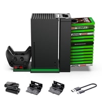 Soporte Vertical Aaronmei Para Xbox Series X Con Estación De Carga Y 2 Baterías Recargables 1300Mah Negro