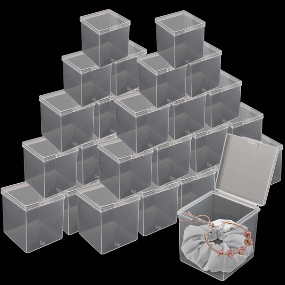 JAPCHET 72 piezas de contenedores plásticos para cuentas, organizadores transparentes pequeños con tapa, cajas de exhibición cuadradas transparentes para cuentas, botones y dulces, 5,6 x 5,6 x 5,8 cm
