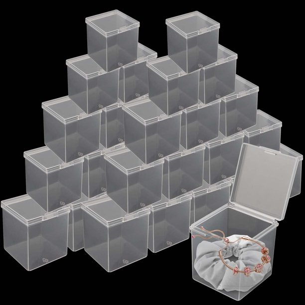JAPCHET 72 piezas de contenedores plásticos para cuentas, organizadores transparentes pequeños con tapa, cajas de exhibición cuadradas transparentes para cuentas, botones y dulces, 5,6 x 5,6 x 5,8 cm
