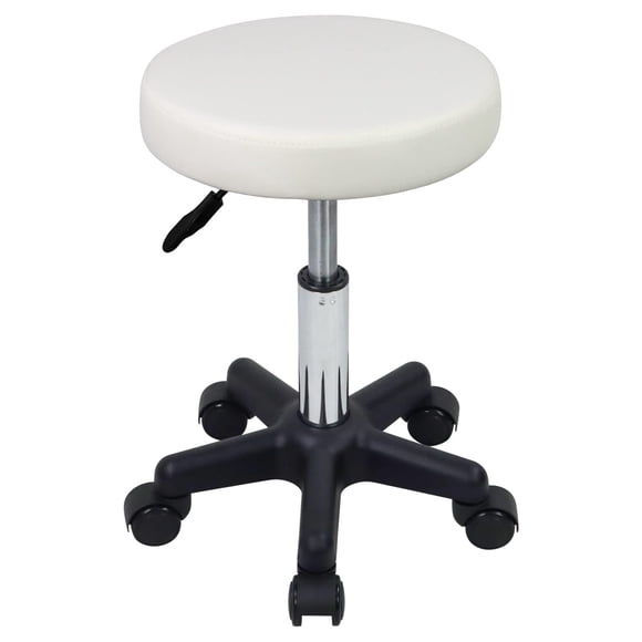 Taburete con ruedas FURWOO redondo, ajustable en altura y con ruedas, color blanco