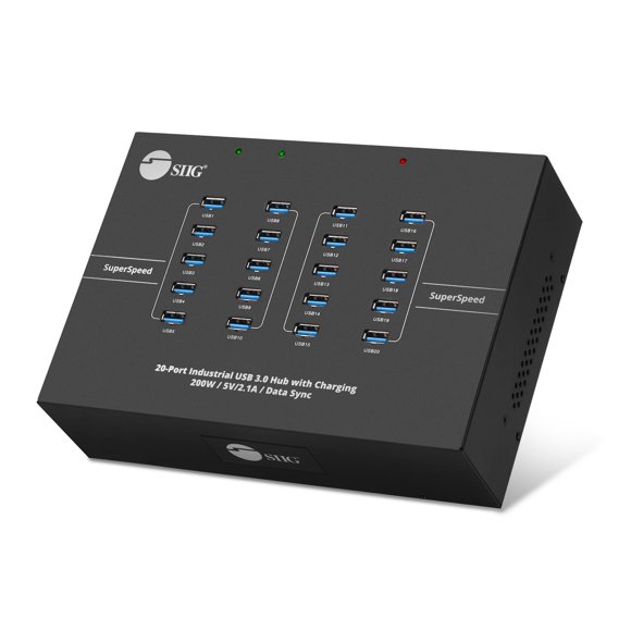 Hub USB SIIG de 20 puertos USB 3.0 industrial con carga de 200 W
