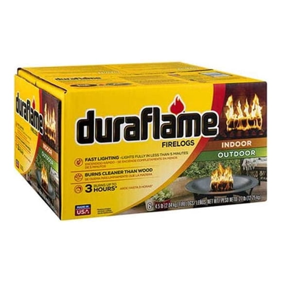 Leños Duraflame para chimeneas y fogatas, paquete de 6 unidades, 2,04 kg, 3 horas de combustión