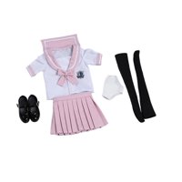 Magideal - Conjunto De Uniforme Escolar Para Mujer, Ropa De Figura De Acción, Conjunto De Top De Manga Corta, Accesorio Para Cuerpo De Figuras De Acción Femenina Rosa
