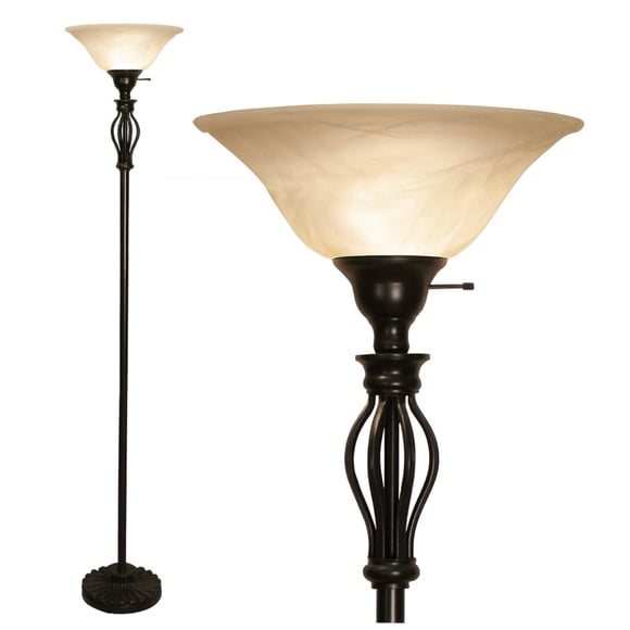 Lámpara de pie LIGHTACCENTS 183 cm con pantalla de vidrio ámbar