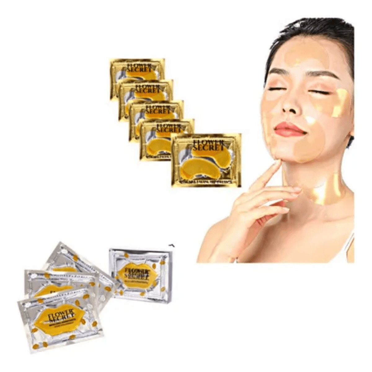 Flower Secret - Pack 10 Pares Mascarilla Anti Ojeras + 10 Mascarilla Labial