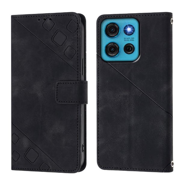 Funda Cartera para Motorola Moto G75 con Soporte y Ranuras, Resistente a Golpes y Rayones Negro