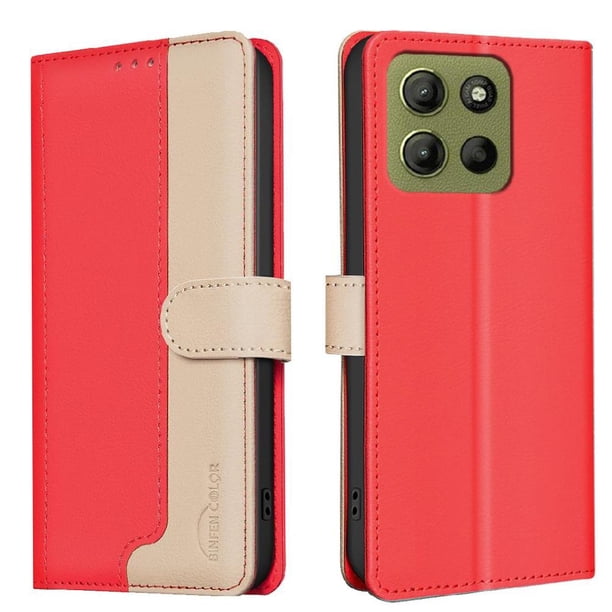 Funda Cartera con Bloqueo RFID para Motorola Moto G15 Power con Ranuras y Soporte Rojo