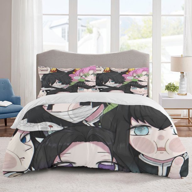 Demon Slayer Bedding Sets Cartoon Duvet Cover Lightweight 3 Piece Bet Sets for Kids Boys Girls