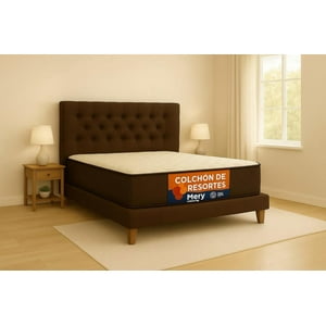 Ethan Desing - Cama Plaza Y Media Café Oscuro Capitoné + Colchon Mery Desing