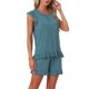 thumbnail image 4 of INSPIRE CHIC Conjunto de Pijama de Mujer con Mangas Volantes, Conjunto de Pantalones Cortos de Viscosa Suave y Transpirable con Cintura Elástica XS Verde Pavo Real, 4 of 6