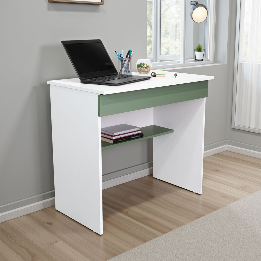 Tuhome - Escritorio 1 Cajon Ohio 73x80x49,8 Cm Blanco Y Agave