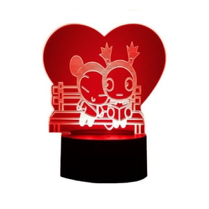 Lelumania - Lampara Ilusion 3D Pucca Y Garu De 7 Colores, Base Touch