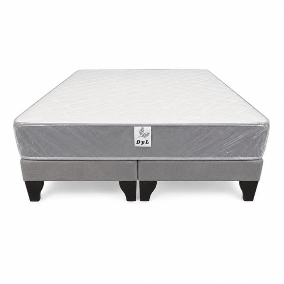 Base De cama Europea 2 Plazas Gris Felpa + Colchón Semi Ortopédico