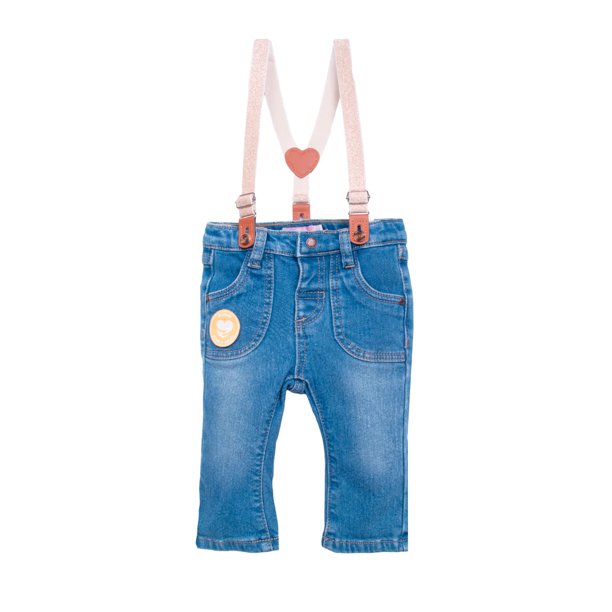 Jeans Bebé Niña Flare Forrado con Suspensores Azul