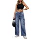 thumbnail image 2 of INSPIRE CHIC Pantalones Vaqueros de Carga para Mujer de Cintura Alta, Casuales, Anchos, con Bolsillos, Talla 2XL, Azul, 2 of 6