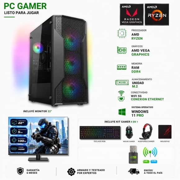 Pc Gamer Amd Ryzen 5 5600GT + 16GB + Vega 7 + 480GB + Monitor 22″ + MX110