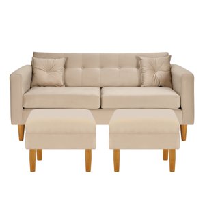 Bodevir - Sofa New Retro 3C + 2 Pouf Felpa 04 Beige
