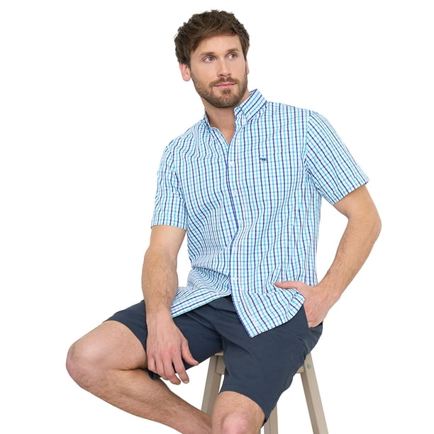 Camisa Hombre Escocesa M/C Azul Corona