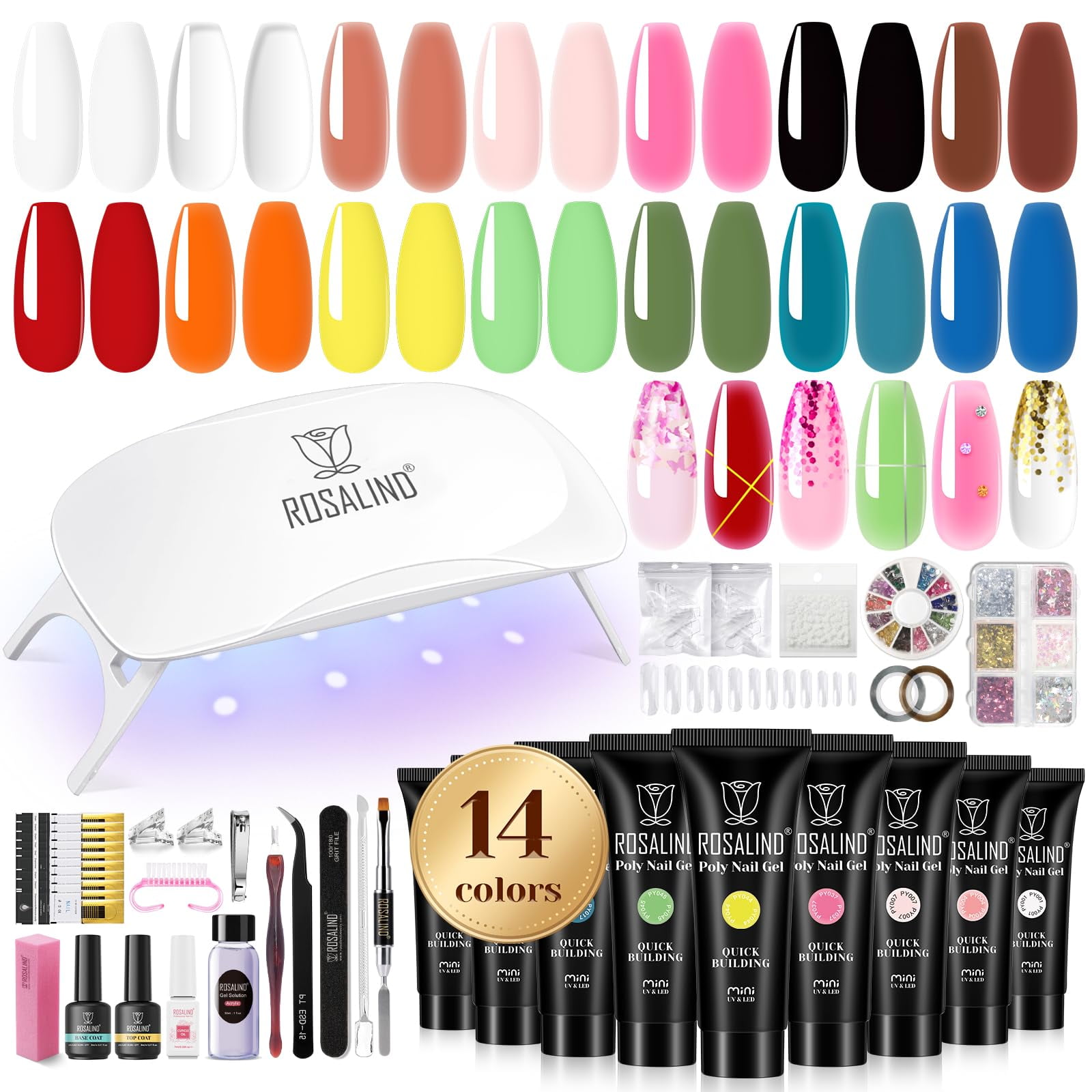 Kit De Gel De Uñas De Polietileno Rosalind, 14 Colores Y 72 Accesorios