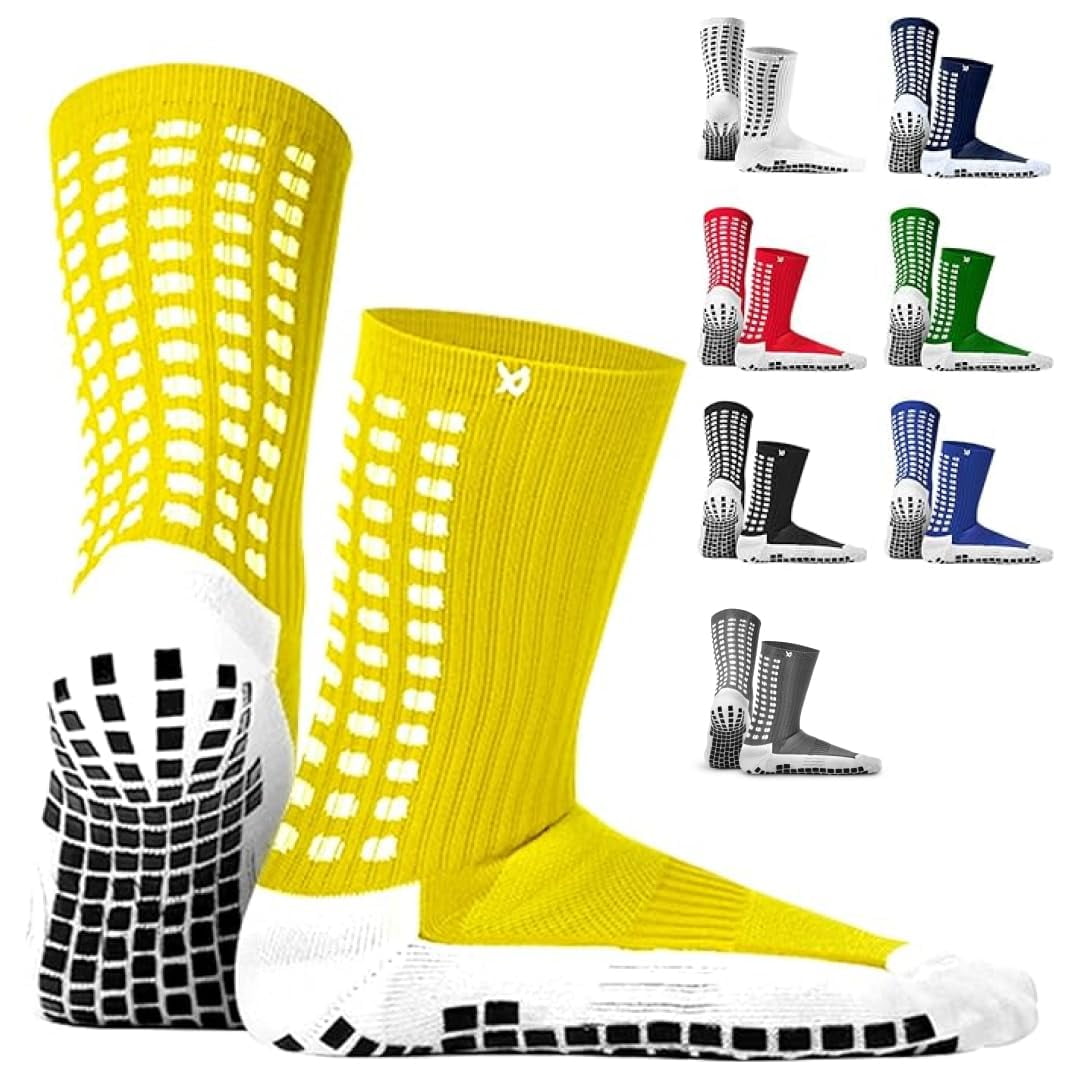 Lux Sports - Calcetines De Fútbol Grip Sports, Color Amarillo, Estilo V1, Para Hombre Y Mujer