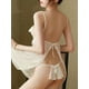 thumbnail image 3 of Tempting Lace Mesh Mini Dress, Sheer Deep V Split Lace Up Babydoll, Women's Sexy Lingerie & Underwear, 3 of 3