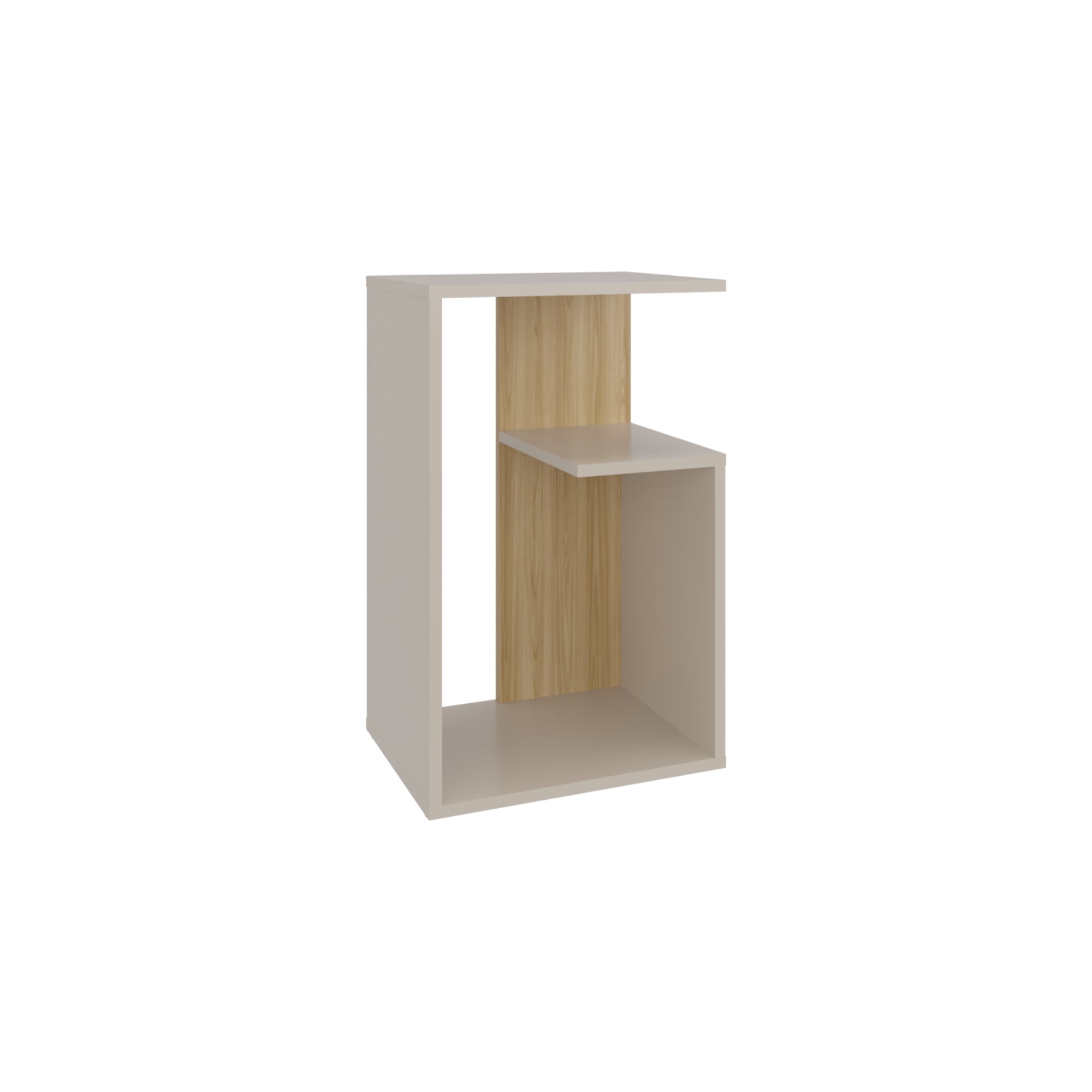 Fmfurniture - Mesa Lateral 63,4x39,8x30 Cm Beige Y Café Claro