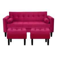Bodevir - Sofa Retro 3C + 2 Pouf Felpa 00 Burdeo