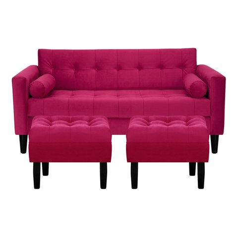 Bodevir - Sofa Retro 3C + 2 Pouf Felpa 00 Burdeo