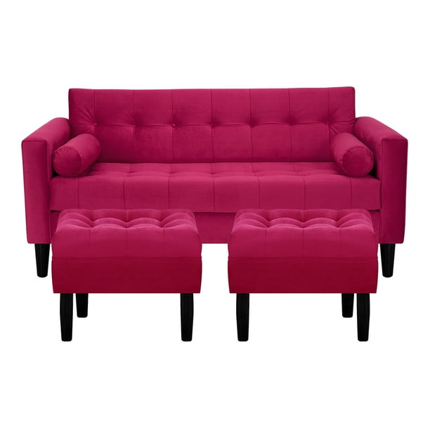 Sofa Retro 3c + 2 Pouf Felpa 00 Burdeo