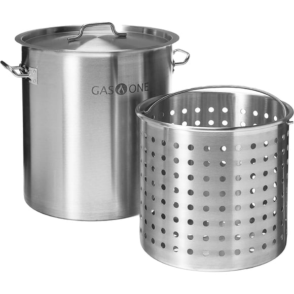 Olla de acero inoxidable Gas One 64 qt (≈ 60 L) con acabado satinado y cesta