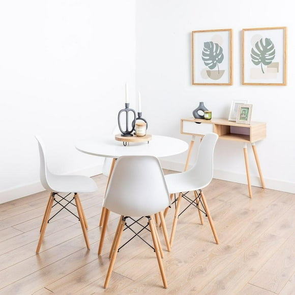 Comedor Redondo Estela Blanca 80cm + 4 Sillas Eames Blanca | Funcional blanco