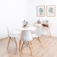 Pandalino - Comedor Redondo Estela Blanca 80Cm + 4 Sillas Eames Blanca | Funcional Blanco