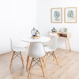 Pandalino - Comedor Redondo Estela Blanca 80Cm + 4 Sillas Eames Blanca | Funcional Blanco
