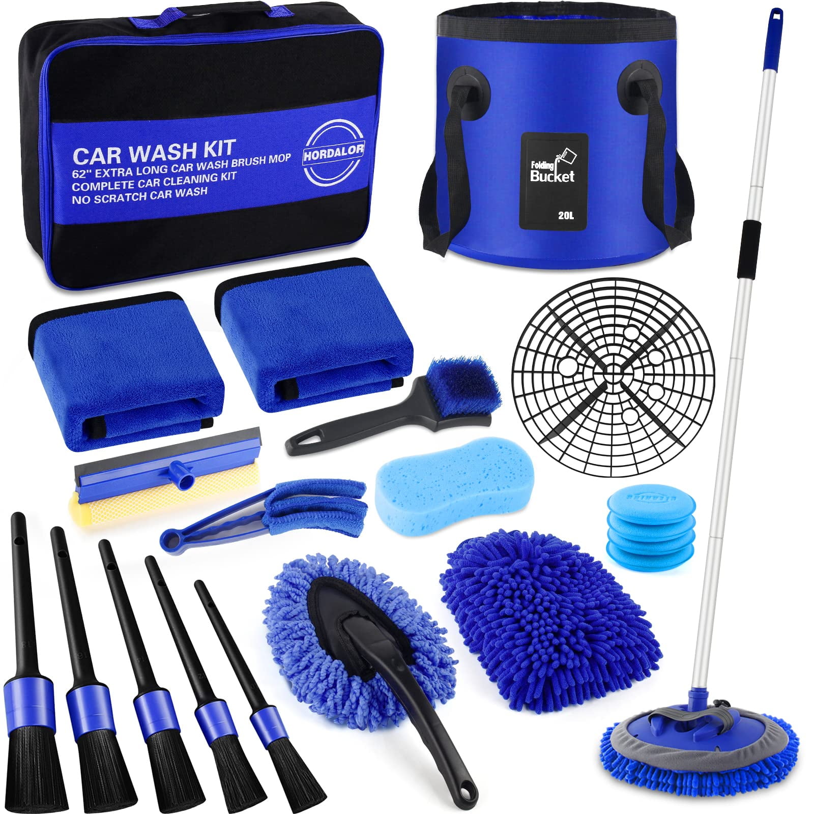 Kit De Lavado De Autos Hordalor, 21 Unidades, Cepillos Para Lavado De Autos Con Mango Largo