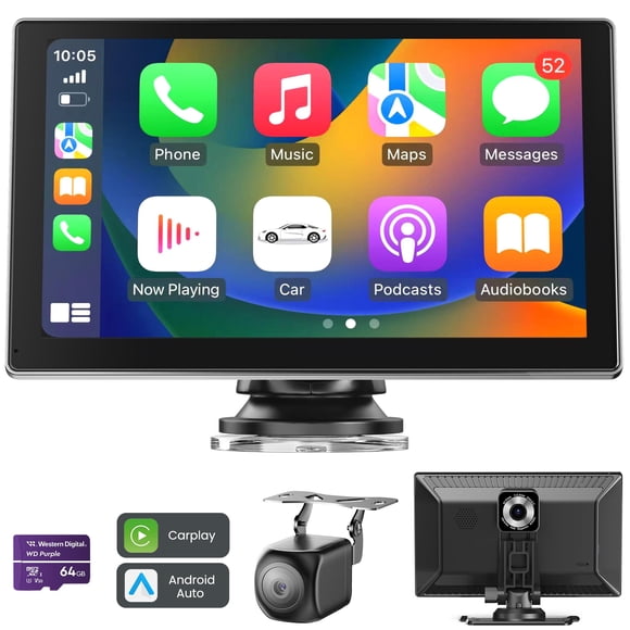 Pantalla CarPlay Jzones de 9" inalámbrica con cámara frontal 4K y cámara trasera 1080p
