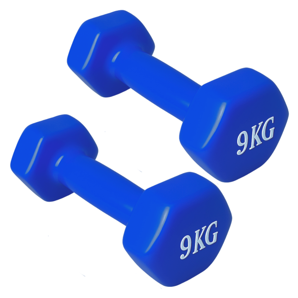 Par de Mancuernas 9 kg c/u Total 18 kg Hexagonales de Vinilo