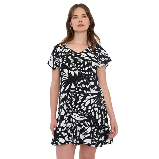 Vestido Mujer Cuello V Print Manchas Negro Corona
