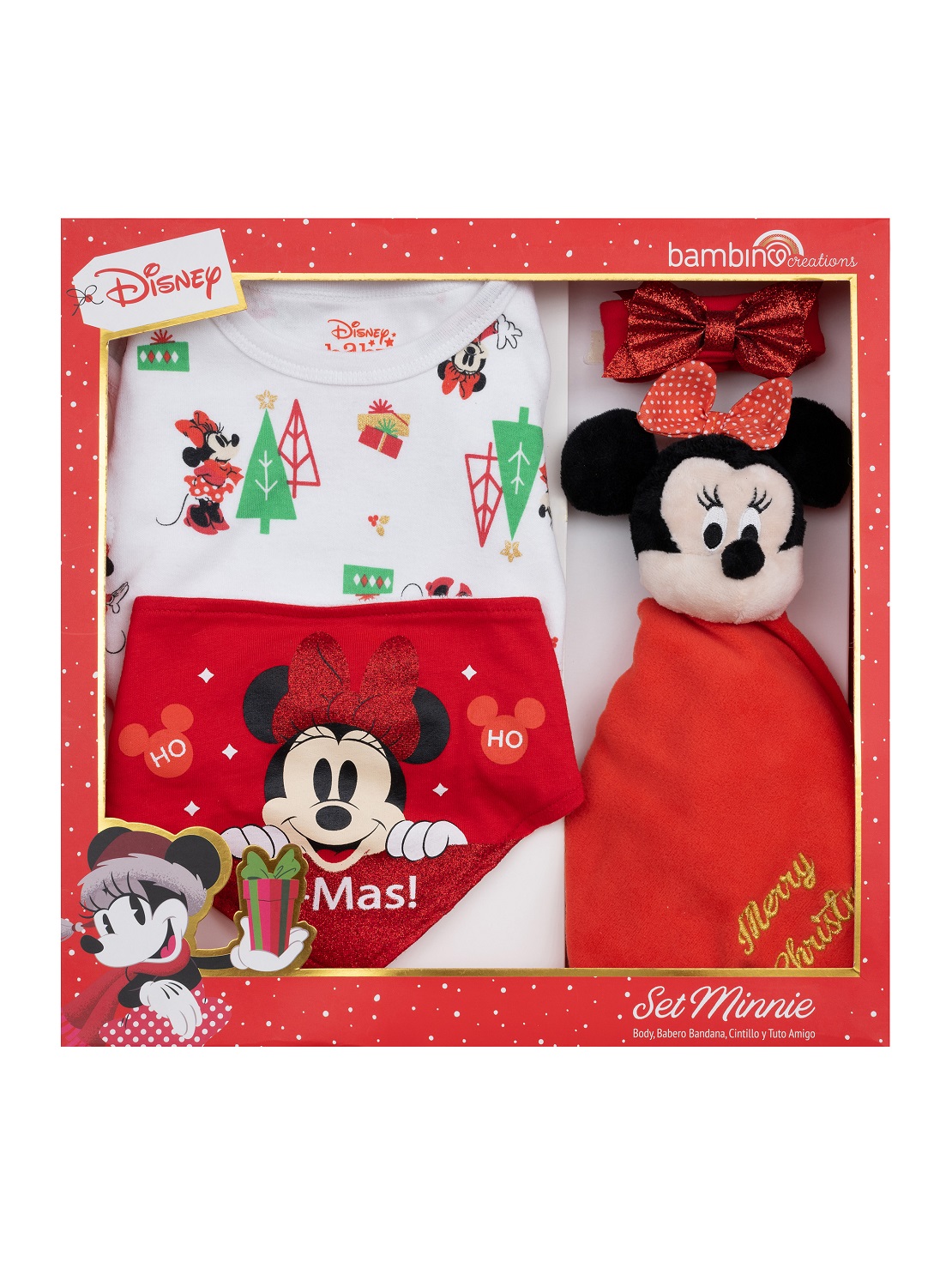 Bambino - Set 4 Piezas Navidad Blanco Minnie Niña 9-12 Meses