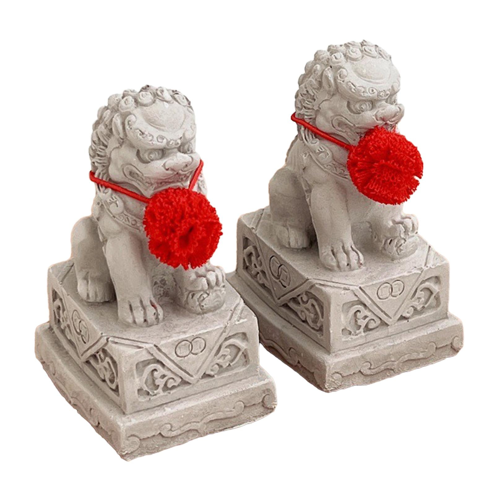 Bothyi - 2 Estatuas De Piedra De Perros Fu Pequeñas Decorativas Para Entrada, Salón, Estante