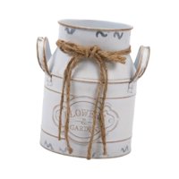 Magideal - Decoración De Lata De Leche De Metal, Jarrón Shabby Chic, Florero De Metal Rústico, Cubo De Granja, Decoración Shabby Chic Francesa Blanco