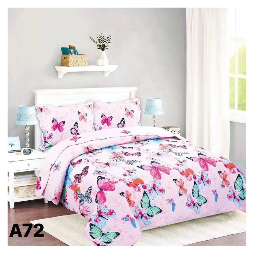 Genérico - Cubrecama Quilt Verano 1.5 Plazas - Palo Rosa Mariposas A72