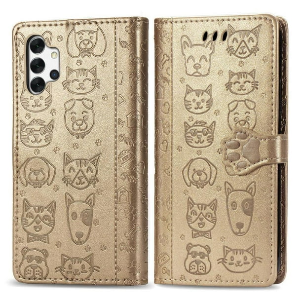 Funda Cartera FOXDOCK para Samsung Galaxy A32 4G , Flip PU con Relieve de Gatos y Perros, Tarjetero y Soporte