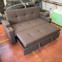 Camila Home - Sofá Cama Royal 2 Plazas Lino Chocolate Con Puffs Y Cojines