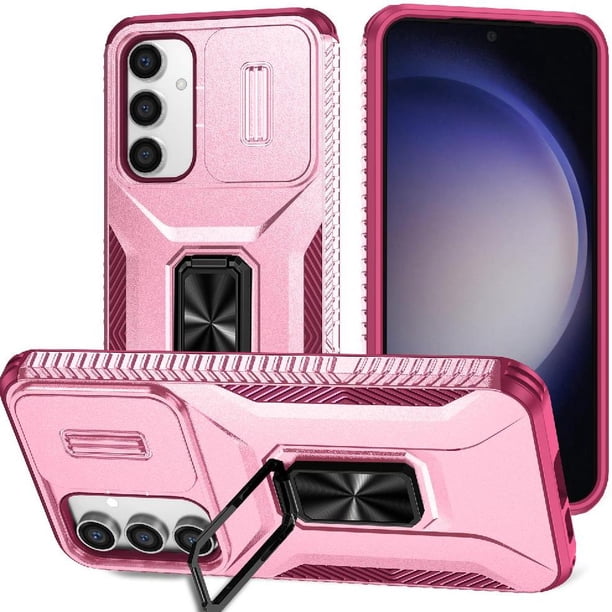 Funda Armada para Samsung Galaxy S23 FE con Tapa Deslizante y Soporte Magnético Giratorio Rosa