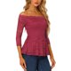thumbnail image 4 of INSPIRE CHIC Blusa de Encaje Floral para Mujer con Hombros Descubiertos y Mangas 3/4 Transparentes Peplum XS Burdeos, 4 of 7