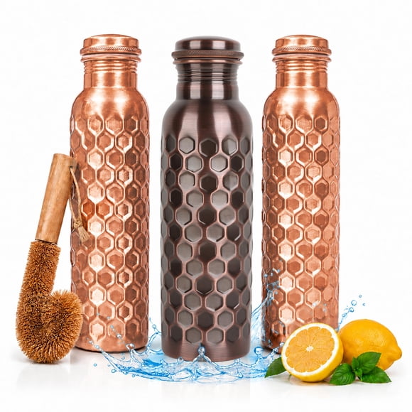 Juego de 3 botellas de cobre de 950 ml The Wooden Town + cepillo