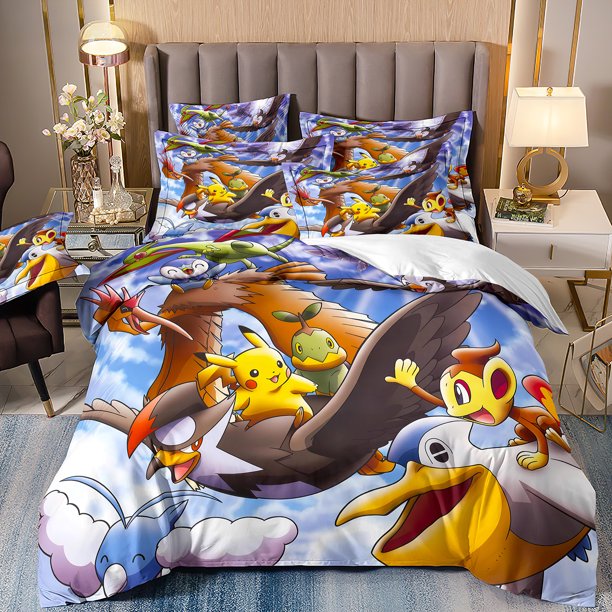 Pikachu Quilt Cover Children's Set Room Decoration,Japanese Anime Pokemon Bedding Sets,With pillowcase,Multiple sizes Bed Sheets